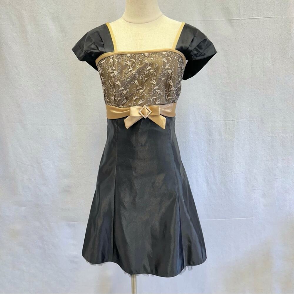 Jessica McClintock‎ for Gunne Sax vintage black satin & lace mini dress size 7
